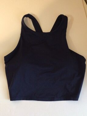 Athleta Conscious Crop Bikini Top Navy Swim Top Size M A-C Shelf Bra Beach Pool